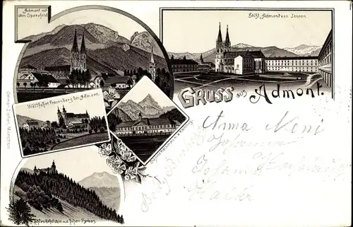Litho Admont Steiermark, Stift, Sparafeld, Schloss Kaiserau, Wallfahrt Frauenberg, Röthelstein