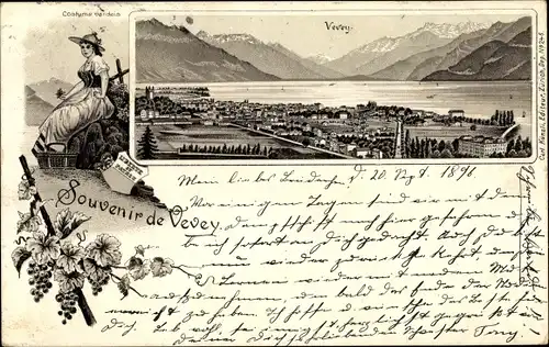 Litho Vevey Kanton Waadt, Panorama, Costume vaudois