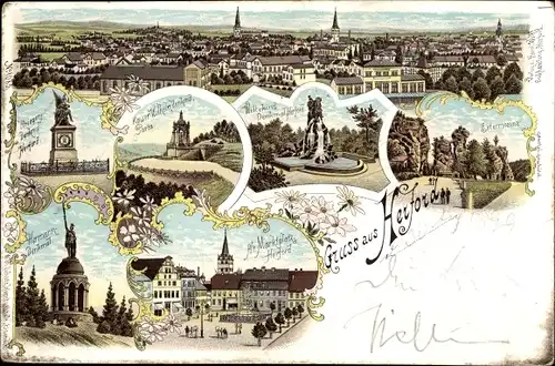 Litho Herford in Westfalen, Wittekind Denkmal, Kriegerdenkmal, Markt, Hermannsdenkmal, Externsteine
