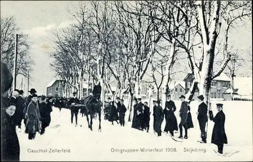 Ak Clausthal Zellerfeld, Ortsgruppen Winterfest 1908, Skijköring