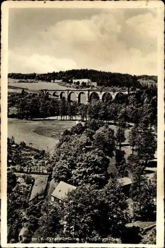 Ak Plauen Vogtland, Syratalbrücke und Poppenmühle