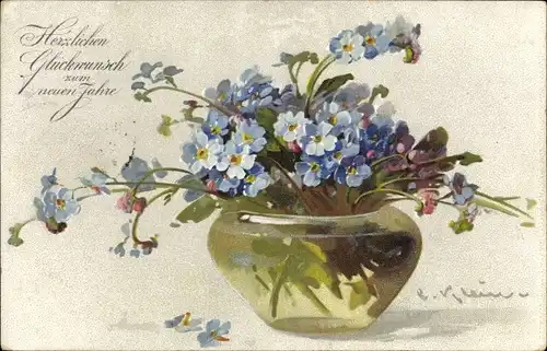 Künstler Ak Klein, Catharina, Vergissmeinnicht in Vase, Meissner & Buch 5811, Neujahr