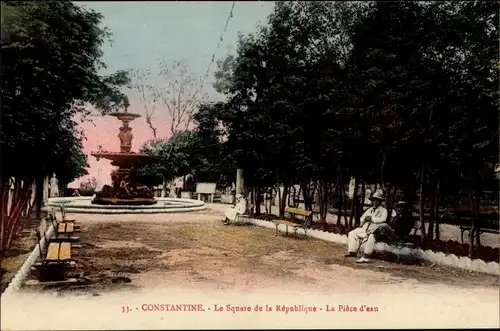 Ak Constantine Algerien, La Square de la Republique, La Piece d'eau