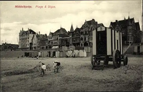 Ak Middelkerke Westflandern, La Digue, Plage