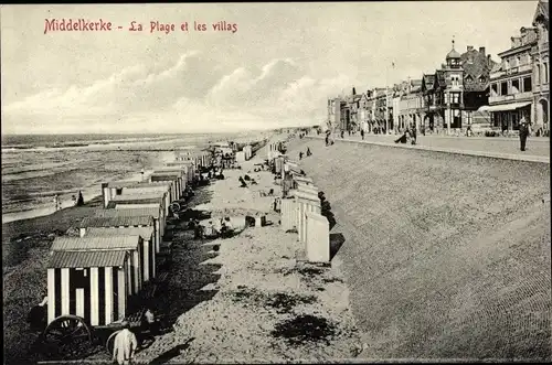 Ak Middelkerke Westflandern, La Plage et les villas