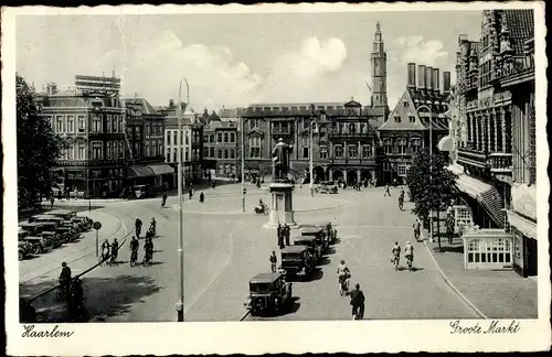 Ak Haarlem Nordholland Niederlande, Groote Markt, Denkmal