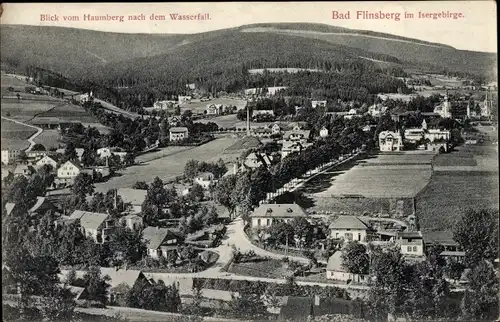 Ak Świeradów Zdrój Bad Flinsberg Schlesien, Blick vom Haumberg nach dem Wasserfall, Ort