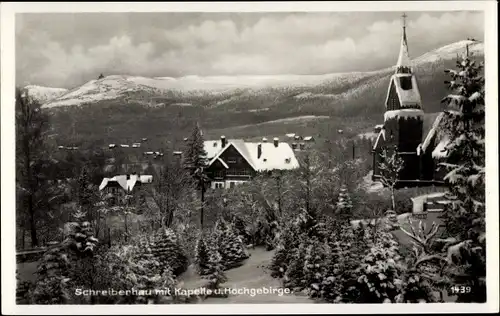 Ak Szklarska Poręba Schreiberhau Riesengebirge Schlesien, Teilansicht, Ort im Winter