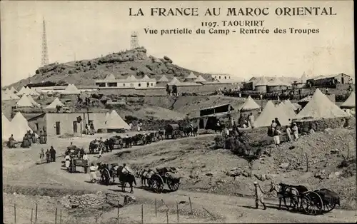 Ak Taourirt Marokko, Vue partielle du Camp, Rentree des Troupes
