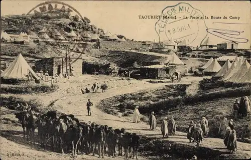 Ak Taourirt Marokko, La Poste et la Route du Camp, Kamelherde, Zelte