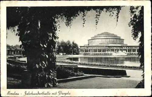 Ak Breslau Schlesien, Jahrhunderthalle mit Pergola