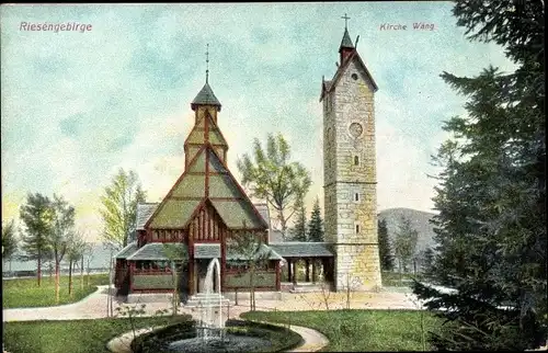 Ak Karpacz Górny Brückenberg Krummhübel Riesengebirge Schlesien, Kirche Wang