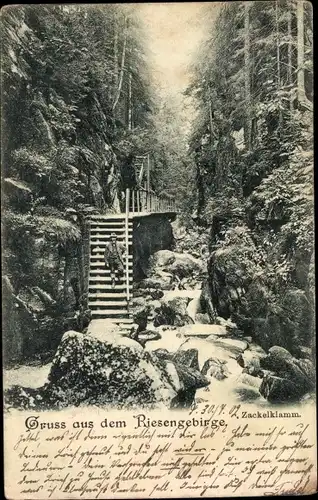 Ak Szklarska Poręba Schreiberhau Riesengebirge Schlesien, Zackelklamm