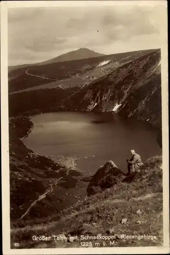 Ak Karpacz Krummhübel Riesengebirge Schlesien, Wielki Staw, Großer Teich mit Schneekoppe