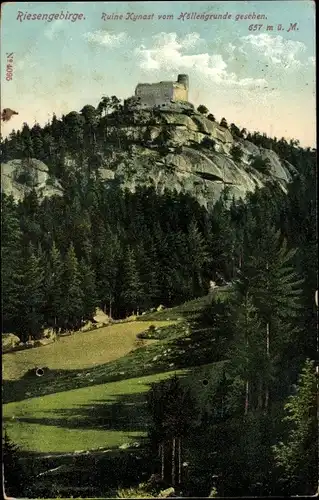 Ak Sobieszów Hermsdorf Kynast Riesengebirge Schlesien, Ruine Kynast vom Höllengrunde aus