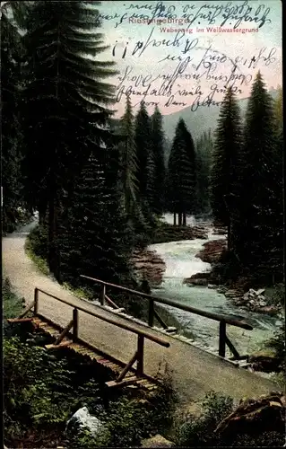 Ak Riesengebirge Schlesien, Weißwassergrund, Weberweg