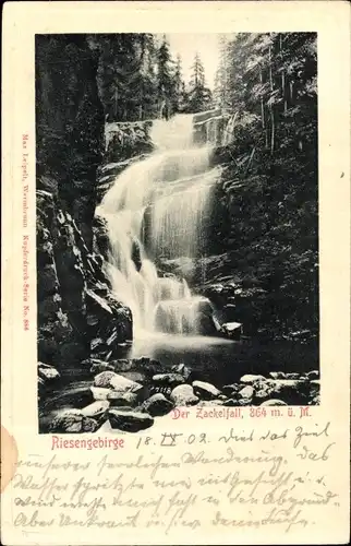 Ak Szklarska Poręba Schreiberhau Riesengebirge Schlesien, Zackelklamm, Zackelfall