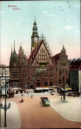 Ak Wrocław Breslau Schlesien, Rathaus, Ring, Rynek, Ratusz