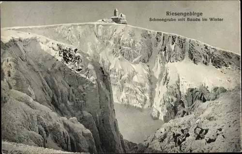Ak Śnieżne Kotły Schneegrube Riesengebirge Schlesien, Baude im Winter