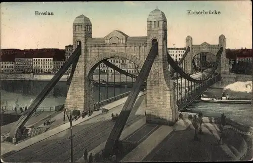 Ak Wrocław Breslau Schlesien, Kaiserbrücke