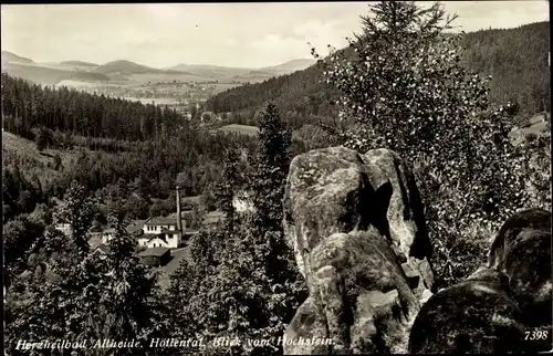 Ak Polanica Zdrój Bad Altheide Schlesien, Blick vom Hochstein ins Höllental