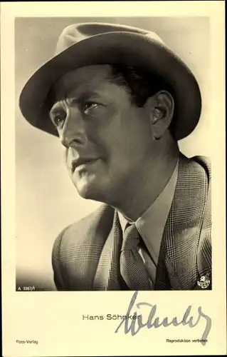 Ak Schauspieler Hans Söhnker, Portrait mit Hut