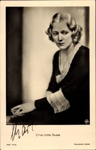 Ak Schauspielerin Charlotte Susa, Portrait, Autogramm