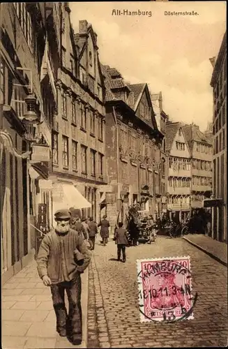 Ak Hamburg Mitte Altstadt, Düsternstraße, Gießerei von Friedländer, Geschäfte, Passanten