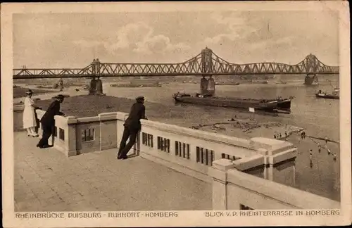 Ak Homberg Ruhrort Duisburg im Ruhrgebiet, Rheinbrücke, Blick von der Rheinterrasse in Homberg