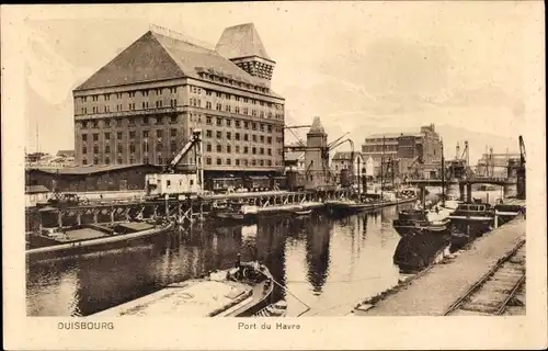 Ak Duisburg im Ruhrgebiet, Port du Havre, Kräne, Schiffe