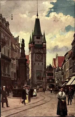 Künstler Ak Hoffmann, H., Freiburg im Breisgau, Kaiserstraße mit Martinstor