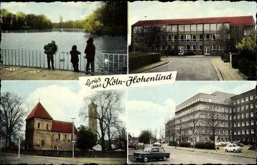 Ak Hohenlind Köln am Rhein, Kirche, Krankenhaus, Kinder am Ufer