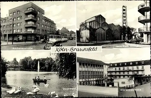 Ak Braunsfeld Köln am Rhein, Aachenerstraße, Stadtwald, Klarenbachhaus, neue Kath. Kirche