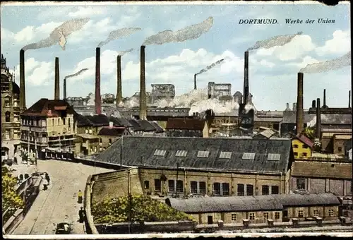 Ak Dortmund, Werke der Union, Fabriken, Schlote