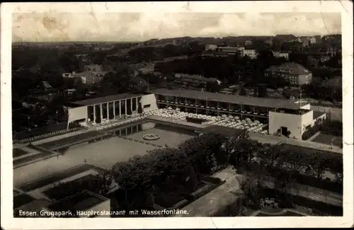 Ak Essen im Ruhrgebiet, Grugapark, Hauptrestaurant mit Wasserfontaine