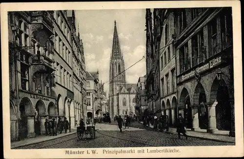 Ak Münster in Westfalen, Prinzipalmarkt mit Lambertikirche, Restaurant Hermann Lücke