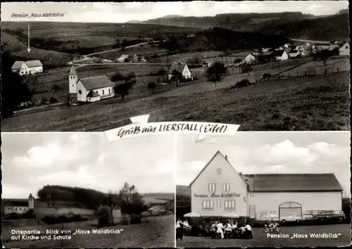 Ak Lierstall Lirstall Eifel, Pension Haus Waldblick, Kirche und Schule