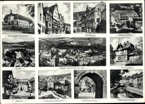 Ak Bad Münstereifel, Rathaus, Marienheim, Kneippkuranstalt, Bahnhof, Wertherstraße, Burg, Panorama