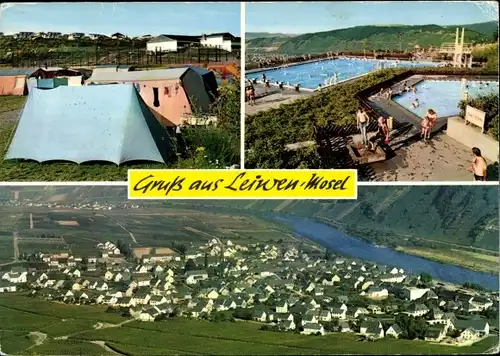 Ak Leiwen an der Mosel, Campingplatz, Freibad, Panorama