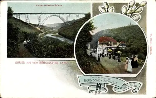 Ak Solingen in Nordrhein Westfalen, Kaiser Wilhelm Brücke, Lokal zur Bergischen Schweiz