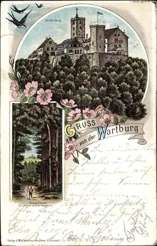 Litho Lutherstadt Eisenach in Thüringen, Wartburg, Hohe Sonne