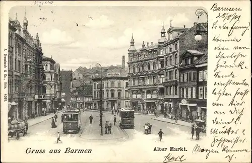 Ak Barmen Wuppertal, Alter Markt, Straßenbahnen