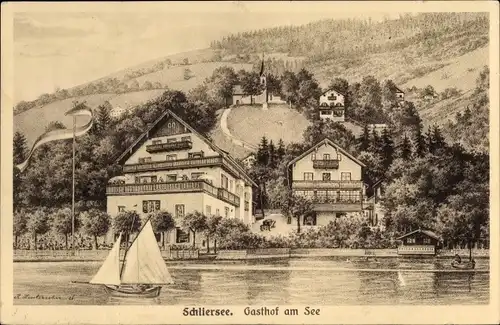 Künstler Ak Schliersee im Kreis Miesbach Oberbayern, Gasthof am See