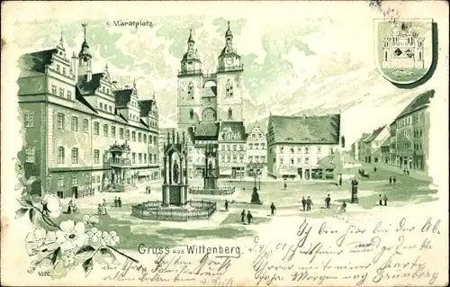 Litho Lutherstadt Wittenberg, Marktplatz, Wappen