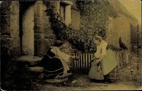 Ak La vie aux champs, Les premiers pas, Frauen, Kind, Tochter, Bauernhof