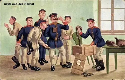 Ak Gruß aus der Heimat, Deutsche Soldaten in Uniformen, Würste, Schinken