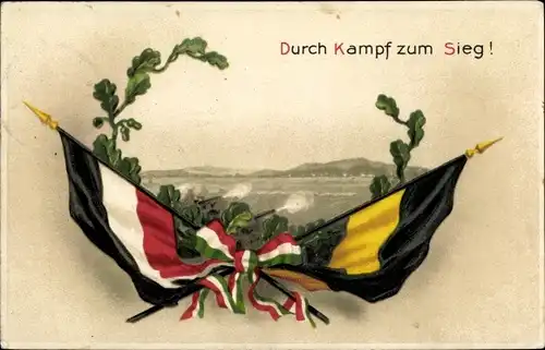 Ak Durch Kampf zum Sieg, Österreich Ungarn, deutsche Flagge