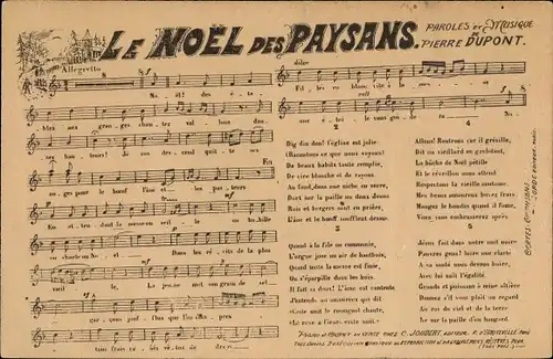 Lied Ak Glückwunsch Weihnachten, Le Noel des Paysans, Pierre Dupont