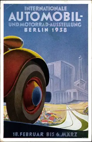 Künstler Ak Internationale Automobil- und Motorrad Ausstellung Berlin 1938, Funkturm