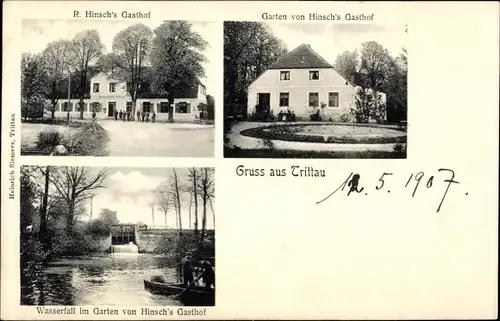 Ak Trittau Schleswig Holstein, Hinsch's Gasthof, Wasserfall im Garten